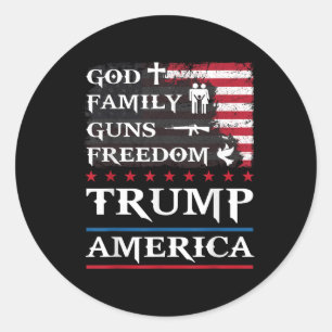 God Family Guns & Freedom Trump Americaサポート ラウンドシール