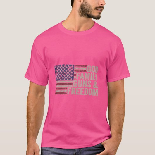 God Family Guns Freedom - Pro GunヴィンテージUsa Fla Tシャツ (正面)