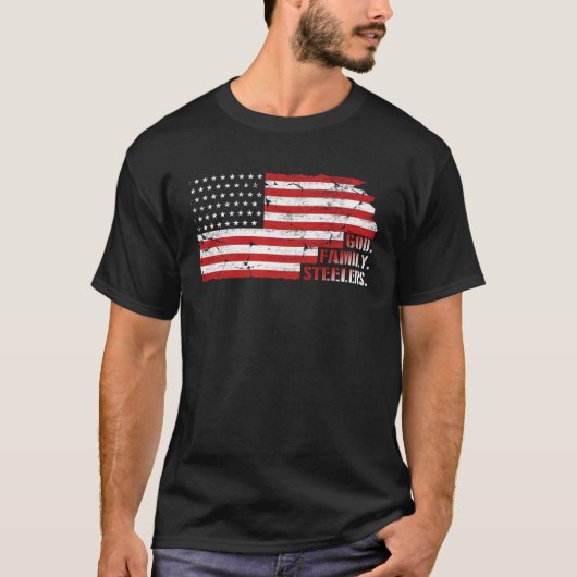 God Family Steelers  Usa Flag Daddy Father s Day Tシャツ (正面)