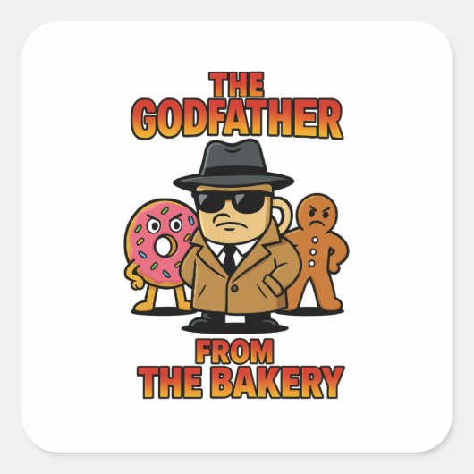 God Father from Bakery – Cartoon Coffee & Donuts スクエアシール (正面)