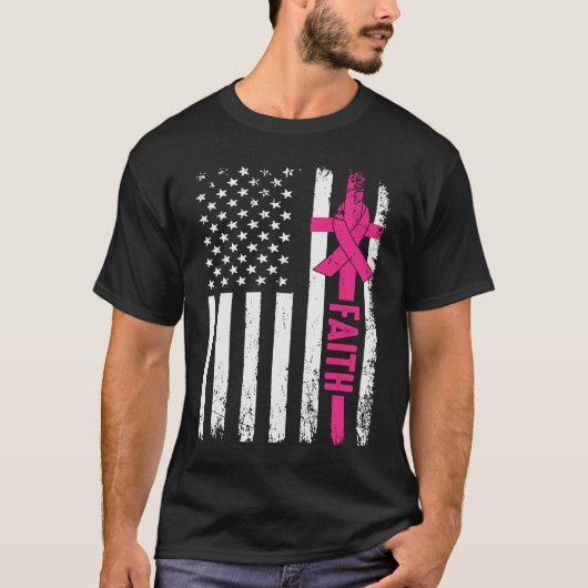 God Fearing Patriotic Pink Ribbon Faith American F Tシャツ (正面)