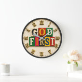 God First Faith Wall Decor Gift ラージ壁時計 (ホーム)