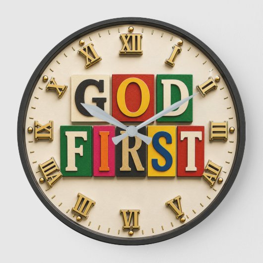God First Faith Wall Decor Gift ラージ壁時計 (正面)