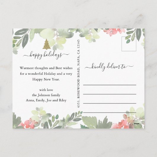 God Foilメリーフェスティバル緑のパーソナライズされた写真 シーズンポストカード (裏面)