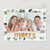 God Foilメリーフェスティバル緑のパーソナライズされた写真 シーズンポストカード (正面)
