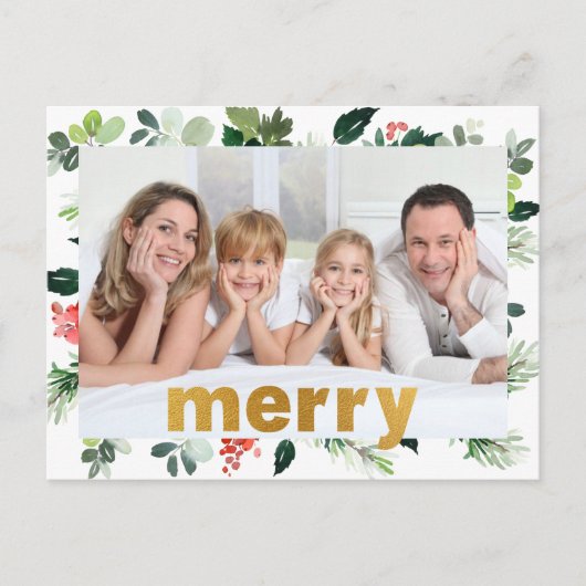 God Foilメリーフェスティバル緑のパーソナライズされた写真 シーズンポストカード (正面)