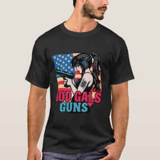 ''God Gals Guns'' アメリカンスタイル Tシャツ