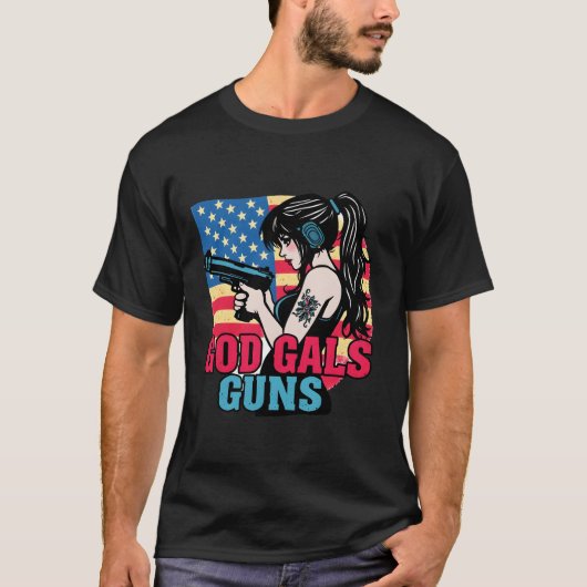 ''God Gals Guns'' アメリカンスタイル Tシャツ (正面)