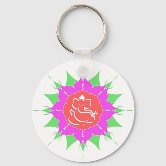 God Ganesha and flower - Keychain キーホルダー (正面)