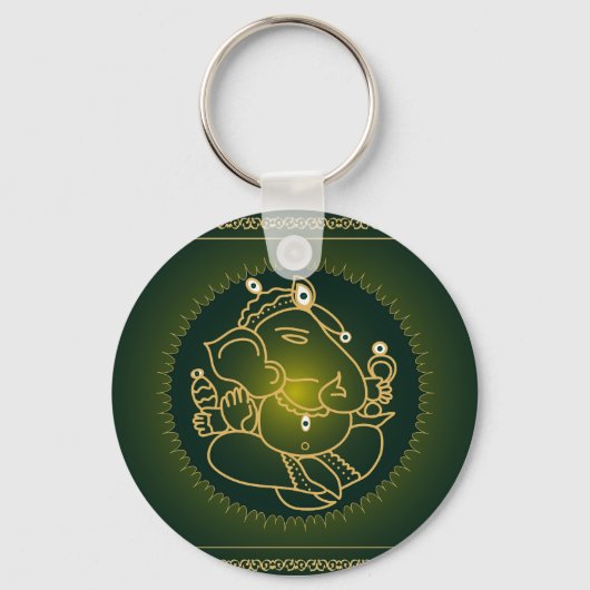 God Ganesha on green - Keychain キーホルダー (正面)