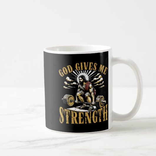 God Gives Me Strength Christian Gym Workout Motiva コーヒーマグカップ (右)
