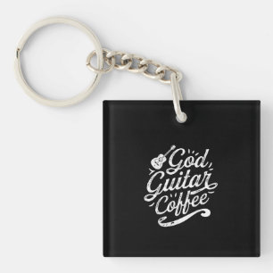 God Guitar Coffee Music Lover おもしろい Christian キーホルダー