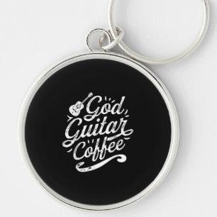 God Guitar Coffee Music Lover おもしろい Christian キーホルダー