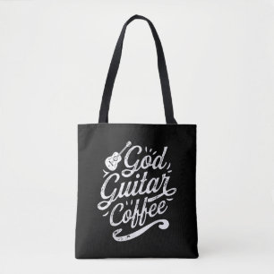 God Guitar Coffee Music Lover おもしろい Christian トートバッグ