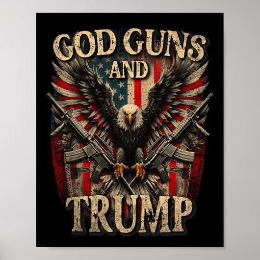 God Gunsとトランプ第2修正国旗Eagle Americ ポスター (正面)