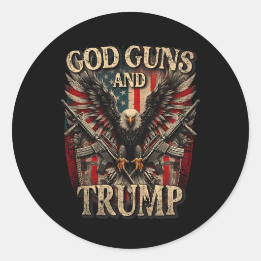 God Gunsとトランプ第2修正国旗Eagle Americ ラウンドシール (正面)