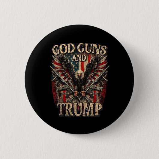 God Gunsとトランプ第2修正旗イーグル 缶バッジ (正面)