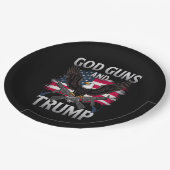 God Gunsとトランプ・イーグル・アメリカ国旗のヴィンテージ ペーパープレート (アングル)