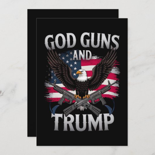 God Gunsとトランプ・イーグル・アメリカ国旗のヴィンテージ 招待状 (正面/裏面)