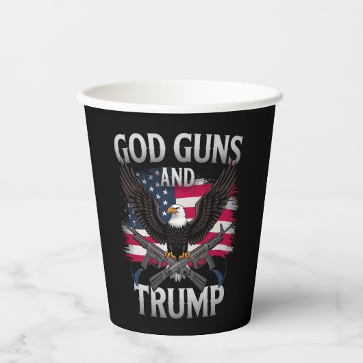 God Gunsとトランプ・イーグル・アメリカ国旗のヴィンテージ 紙コップ (正面)