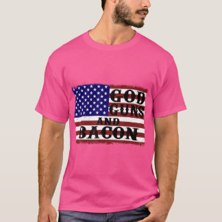 God GunsとBacon Usa Flag Love Of Country Tee Tシャツ