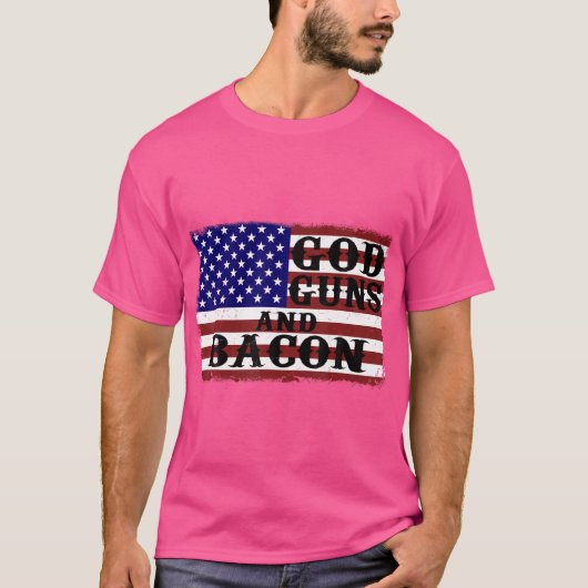 God GunsとBacon Usa Flag Love Of Country Tee Tシャツ (正面)