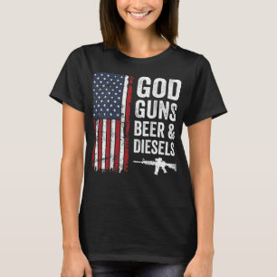 God Guns Beer And Diesel - Mens USA Truck Mechani Tシャツ