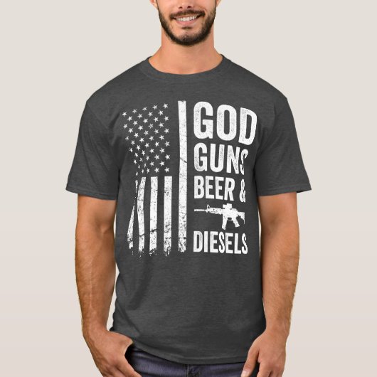 GOD GUNS BEER DIEULSディーゼルトラック整備士 Tシャツ (正面)