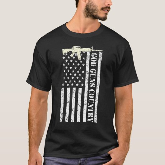 God Guns Country With Gun American Flag Patriotic_ Tシャツ (正面)