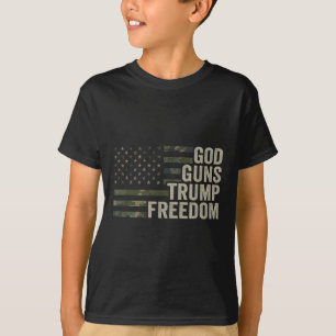 God Guns Trump Freedom - Camouflage おもしろい Pro Gun Tシャツ
