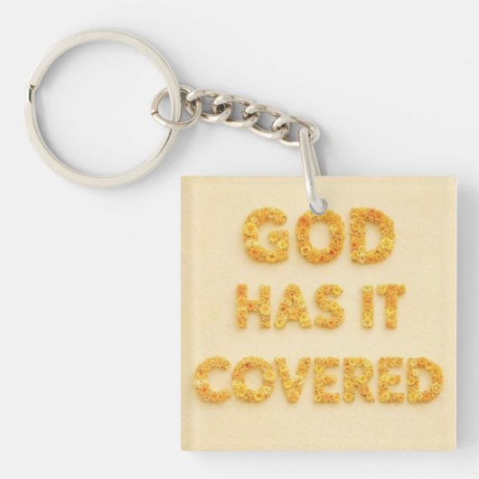 God has it covered yellow flowers Christian faith キーホルダー (正面)