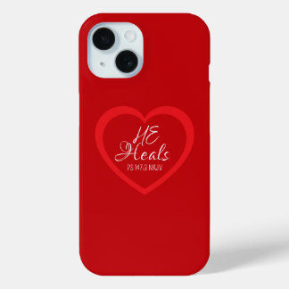 God Heals the Brokenhearted Red Heart Bible Verse iPhone 15ケース
