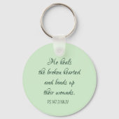 God Heals the Brokenhearted Soft Green Encouraging キーホルダー (裏面)