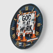 God Is at Work Christian ラージ壁時計 (傾斜)