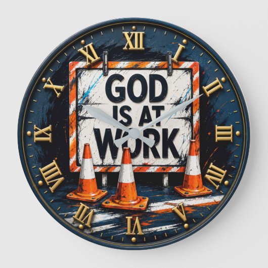God Is at Work Christian ラージ壁時計 (正面)