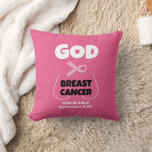 GOD IS BIGGER THAN BREAST CANCER Christian T-Shirt クッション (ブランケット)