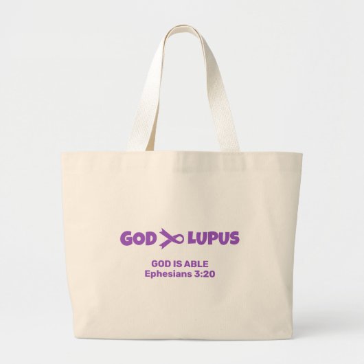 GOD IS BIGGER THAN LUPUS エペソ人への手紙 3章20節 ラージトートバッグ (正面)