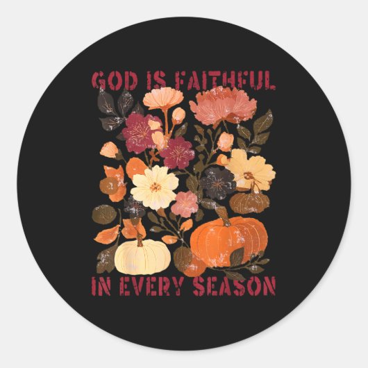 God Is Faithful In Every Season Floral Fall Christ ラウンドシール (正面)