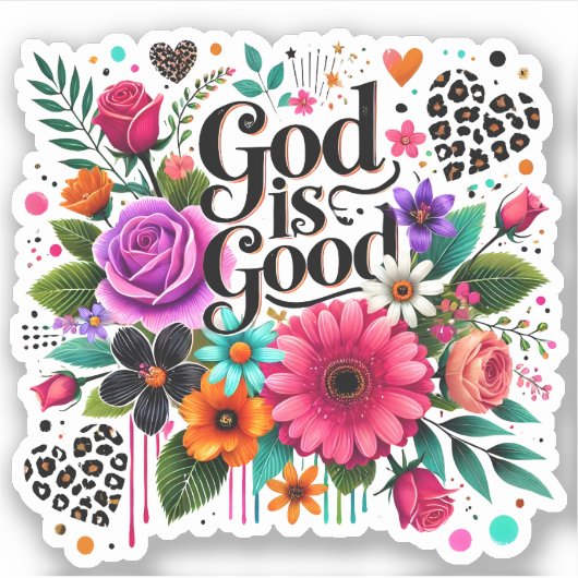 God is Good Floral Christian シール (正面)