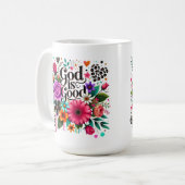 God is Good Floral Christian Faith コーヒーマグカップ (正面左)