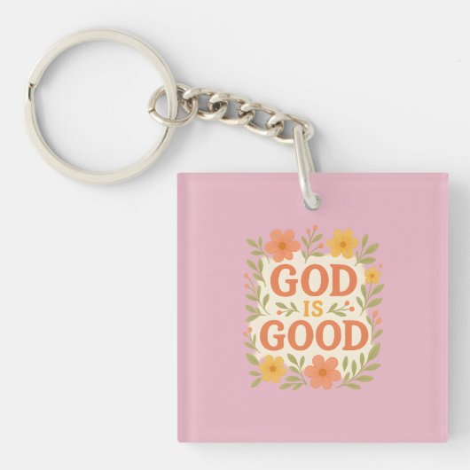 God Is Good Floral Christian Faith Quote キーホルダー (正面)