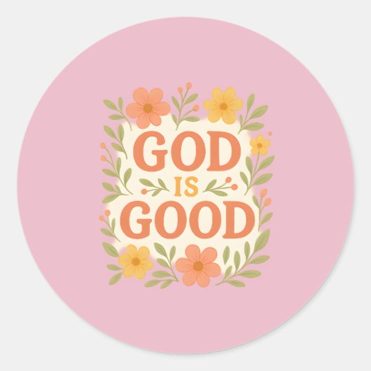 God Is Good Floral Christian Faith Quote ラウンドシール (正面)