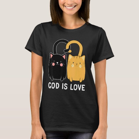 God Is Love Christian Black Kitten Ginger Cat Tシャツ (正面)