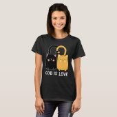 God Is Love Christian Black Kitten Ginger Cat Tシャツ (正面フル)
