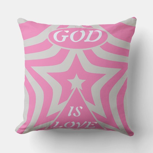 "God Is Love" Pastel Pink & Gray Star Christian クッション (正面)