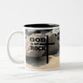 God is My Rock Bible Verse Black Cross Christian ツートーンマグカップ (左)