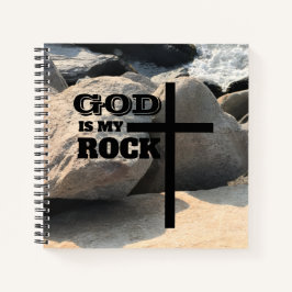God is My Rock Bible Verse Black Cross Christian ノートブック