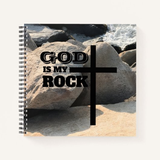 God is My Rock Bible Verse Black Cross Christian ノートブック (正面)