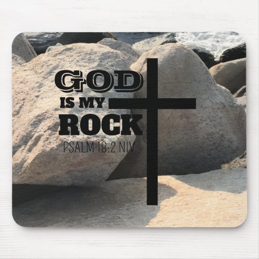 God is My Rock Bible Verse Black Cross Christian マウスパッド (正面)