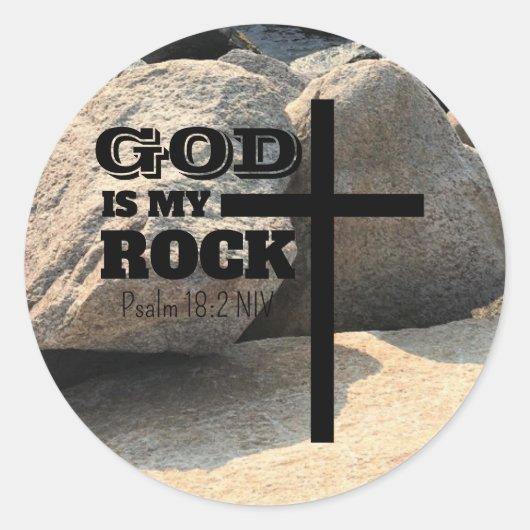 God is My Rock Bible Verse Black Cross Christian ラウンドシール (正面)